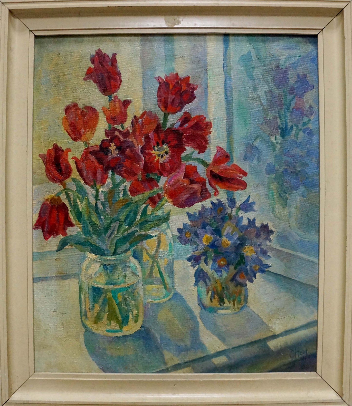 Vibrant oil painting of poppies by window by Nechiporenko Elena Henrikhovna