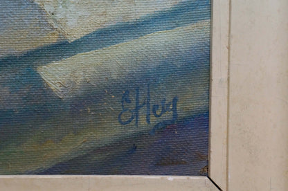 Back of oil painting Poppies by the window by Nechiporenko Elena Henrikhovna with blue e signature