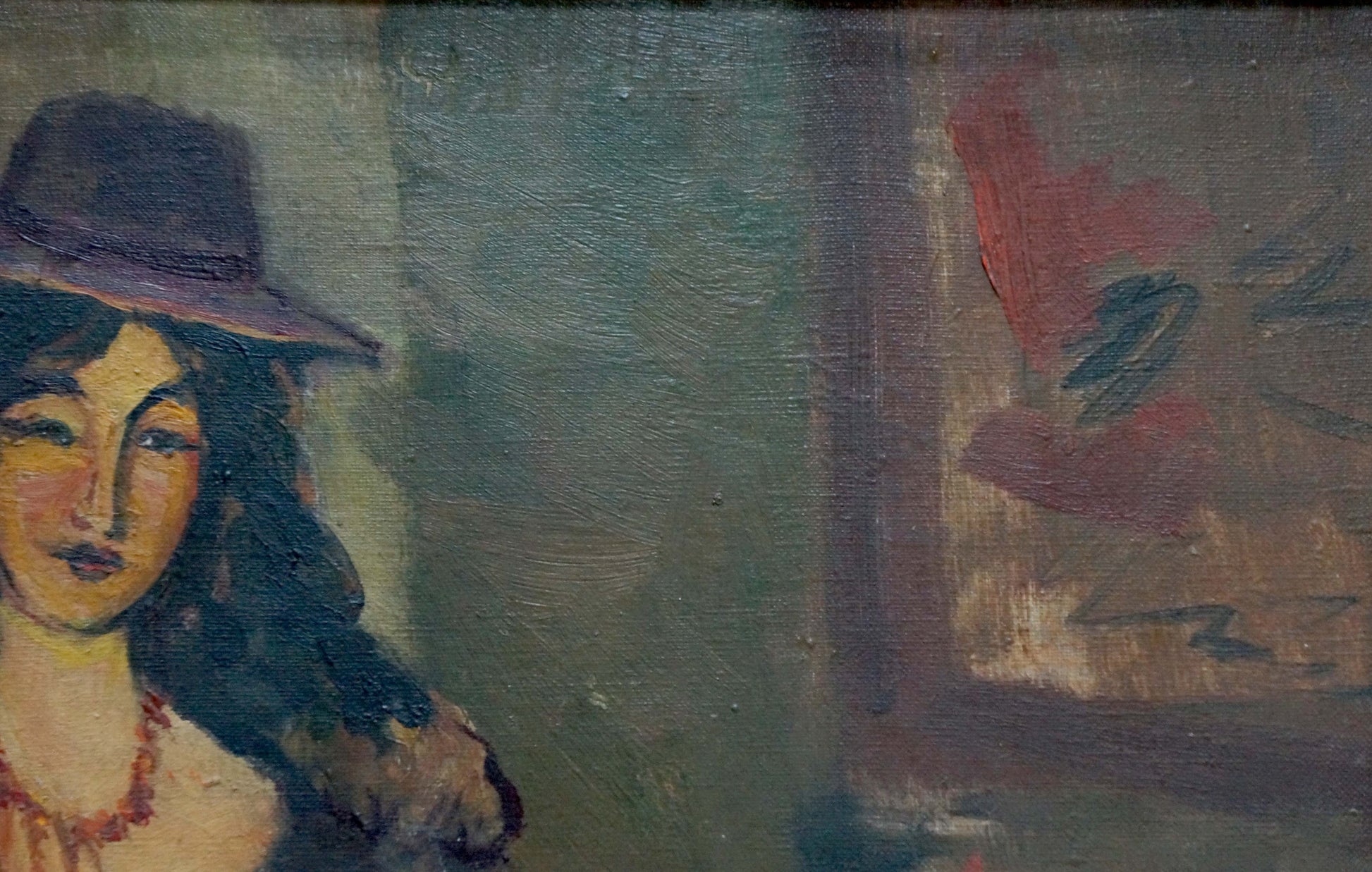 Oil painting portrait of female figure Nina Evseevna Aisenberg in earth tones