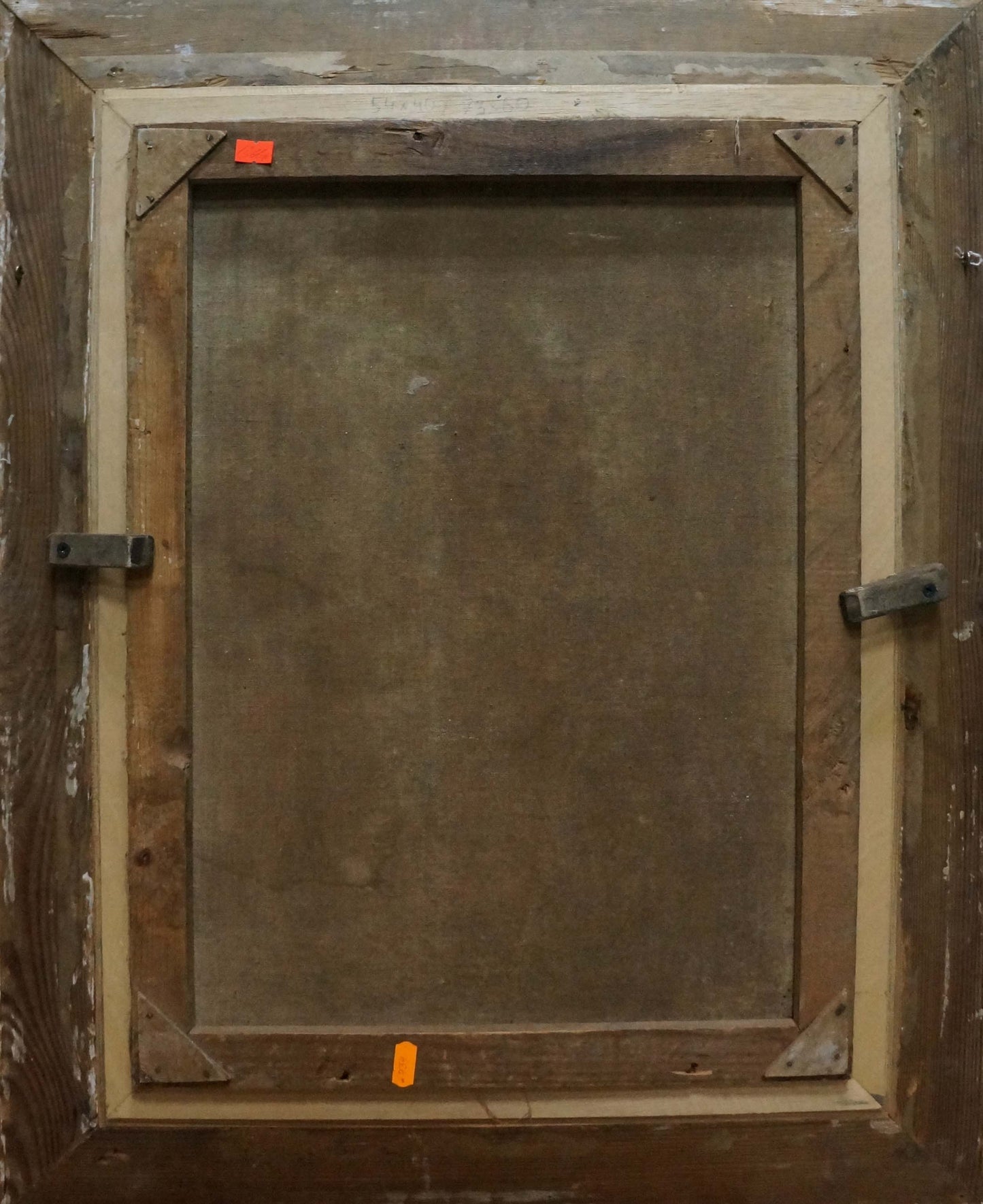 Back of rustic wooden-framed oil painting Portrait of female figure Nina Evseevna Aisenberg