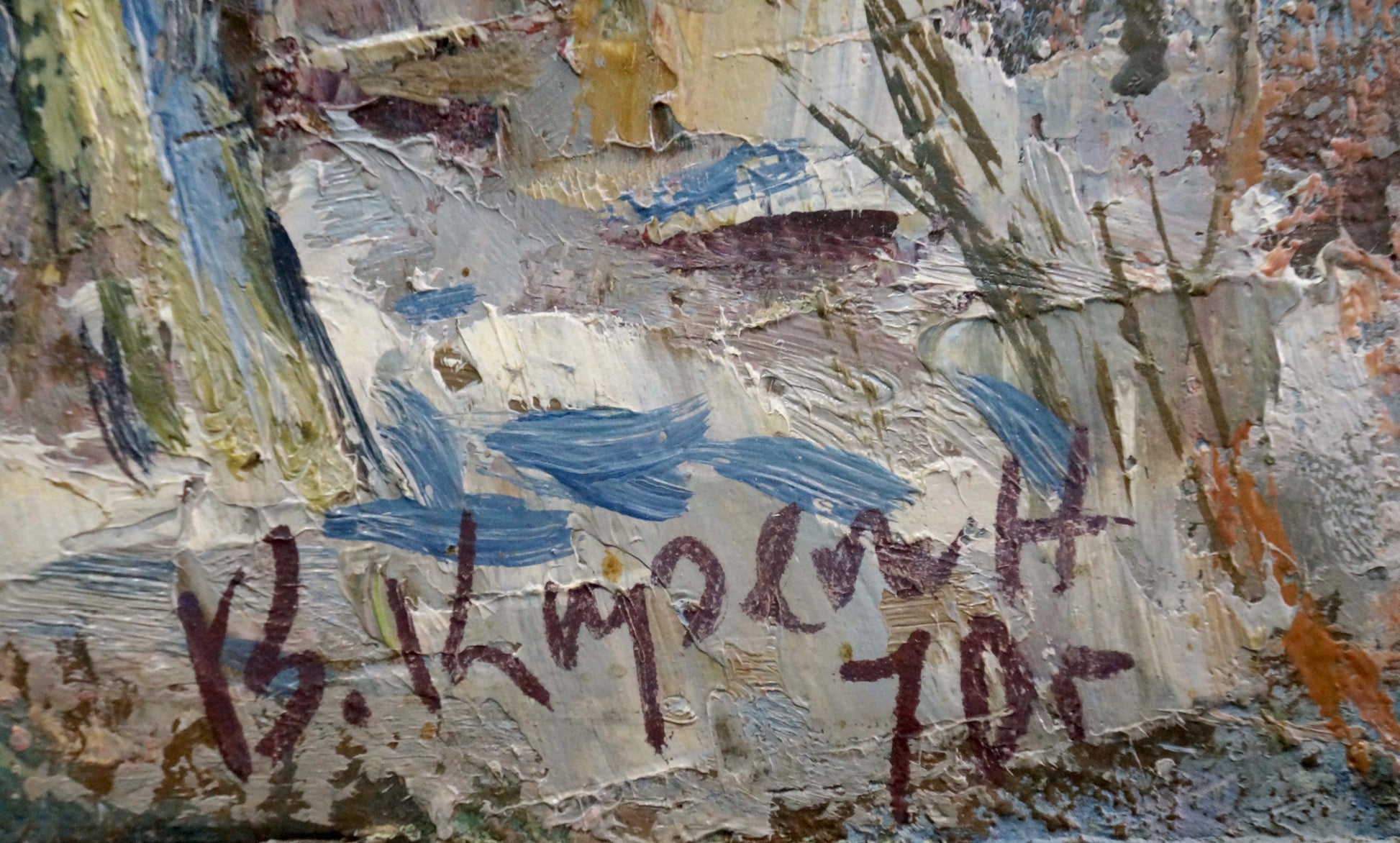 Textured oil painting Village by the Mountain by Karelin Vyacheslav