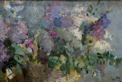 Vibrant impressionist oil painting of pastel floral still life by Zvyagintsev Rostislav Mikhailovich
