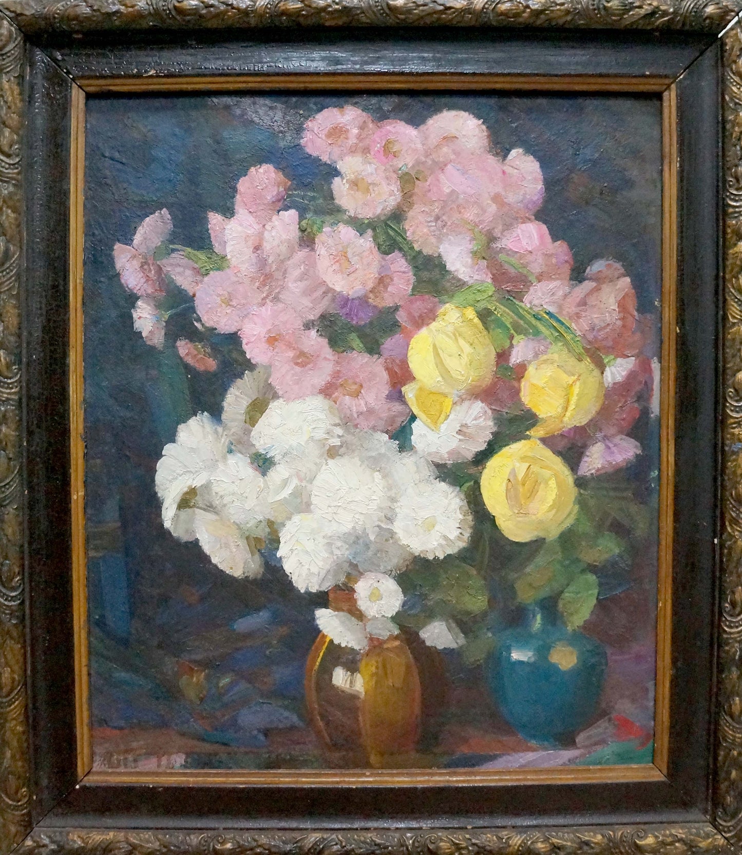 Oil painting of daisies by Kondratyuk Vasily Ivanovich in gold frame