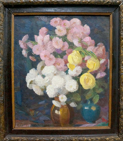 Oil painting of daisies by Kondratyuk Vasily Ivanovich in gold frame