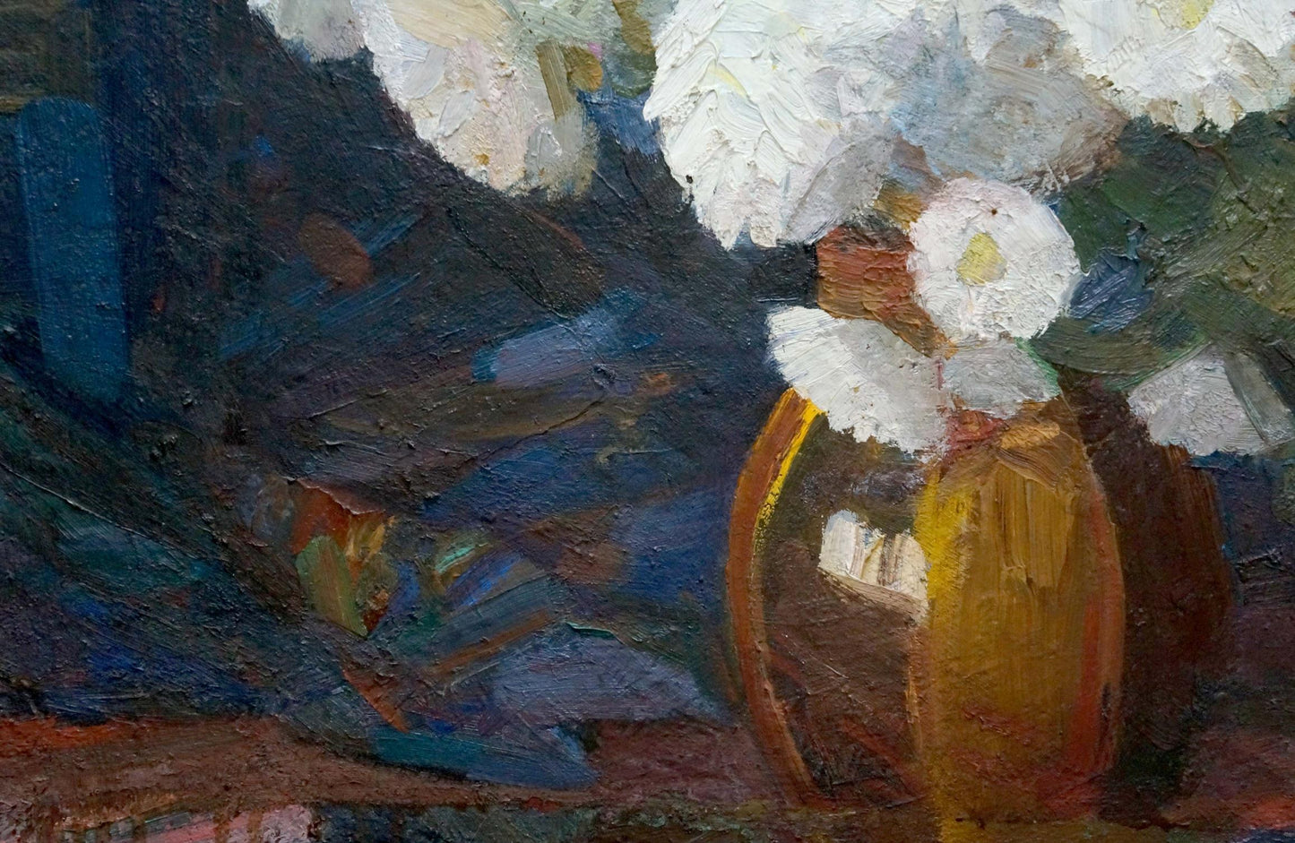 Oil painting of daisies in golden-yellow vase by Kondratyuk Vasily Ivanovich