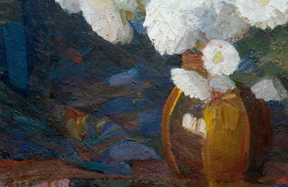 Oil painting of daisies in golden-yellow vase by Kondratyuk Vasily Ivanovich