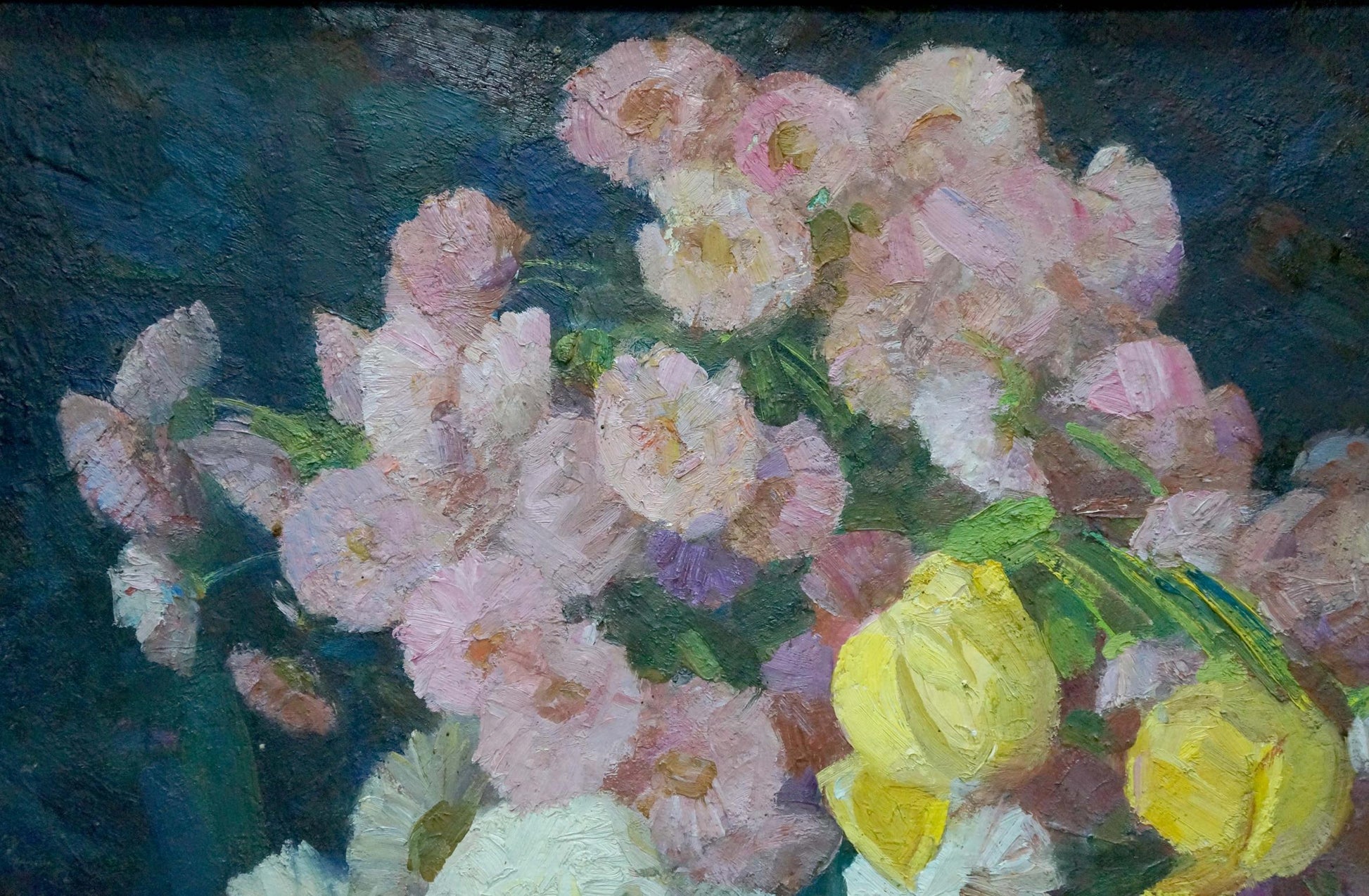 Vibrant oil painting of pink white daisies by Kondratyuk Vasily Ivanovich