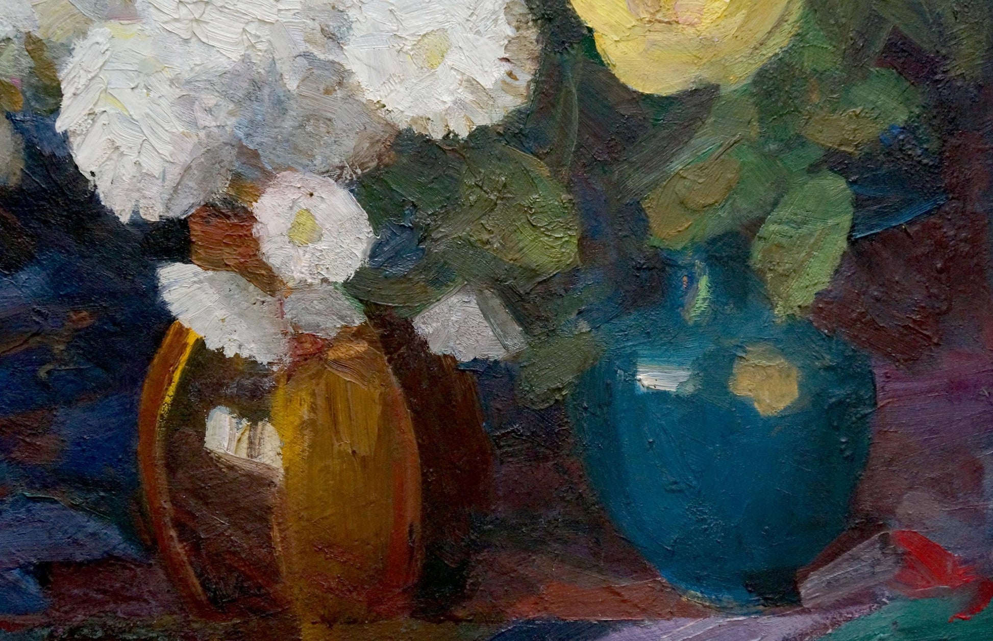 Oil painting of daisies by Kondratyuk Vasily Ivanovich in blue vase
