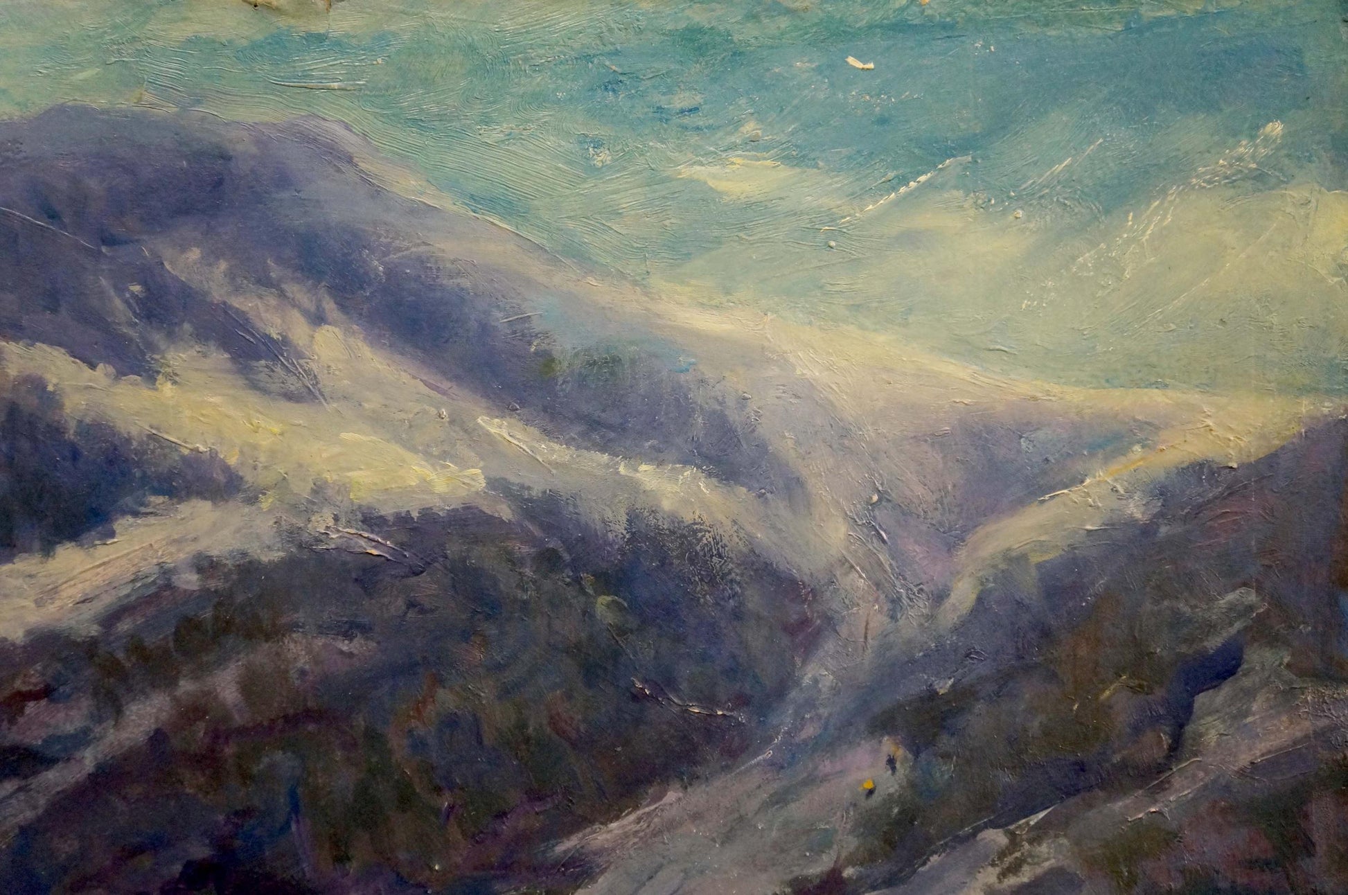 Oil painting of purple gray green mountains by Shakhriy A. A