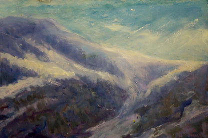 Oil painting of purple gray green mountains by Shakhriy A. A
