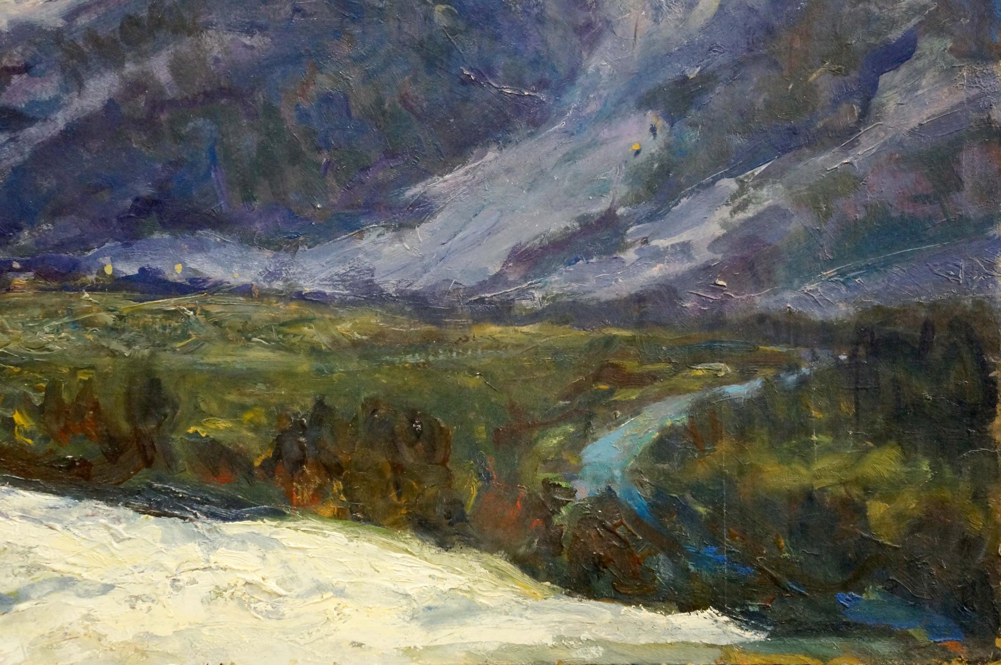 Oil painting of stormy mountain landscape by Shakhriy A.A