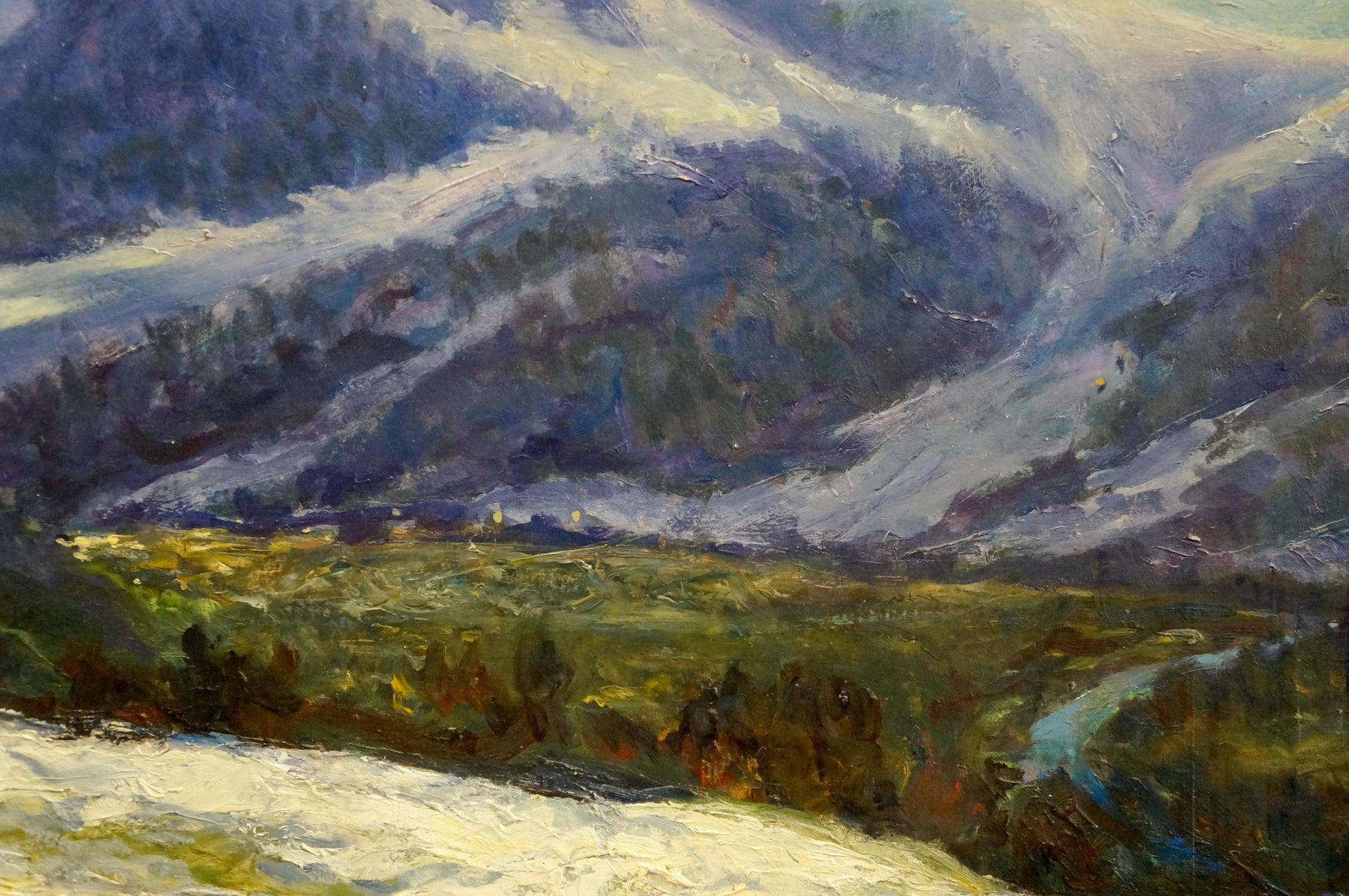 Oil painting of snow-dusted mountain landscape by Shakhriy A. A