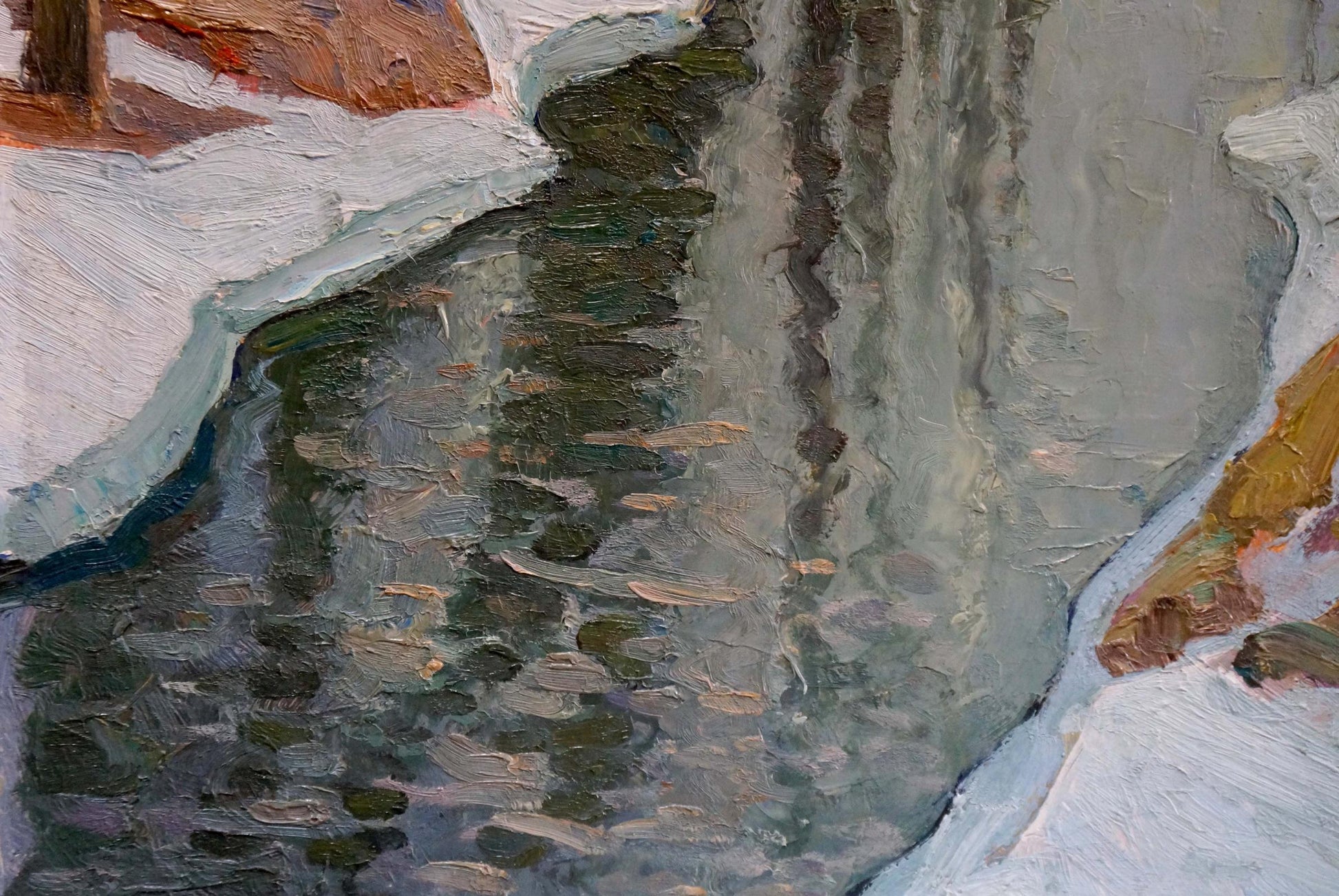 Oil painting by Zhabinsky Leonid Andreevich of frozen stream landscape