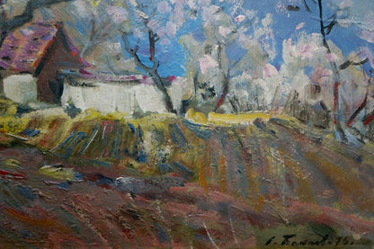 Vibrant impressionist oil painting Evening by Bakaev Sergey Ivanovich, countryside scene