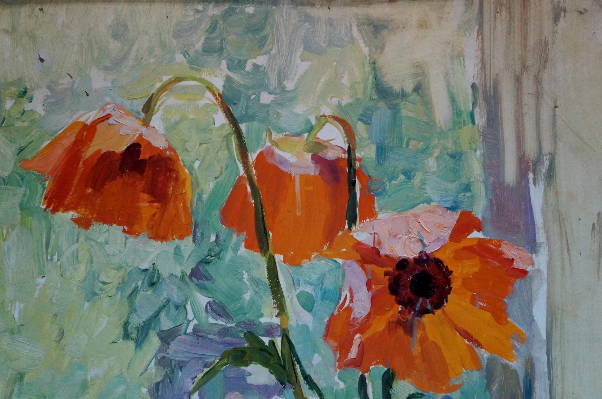Vibrant orange poppies oil painting by Tolokonnikova Margarita Nikolaevna
