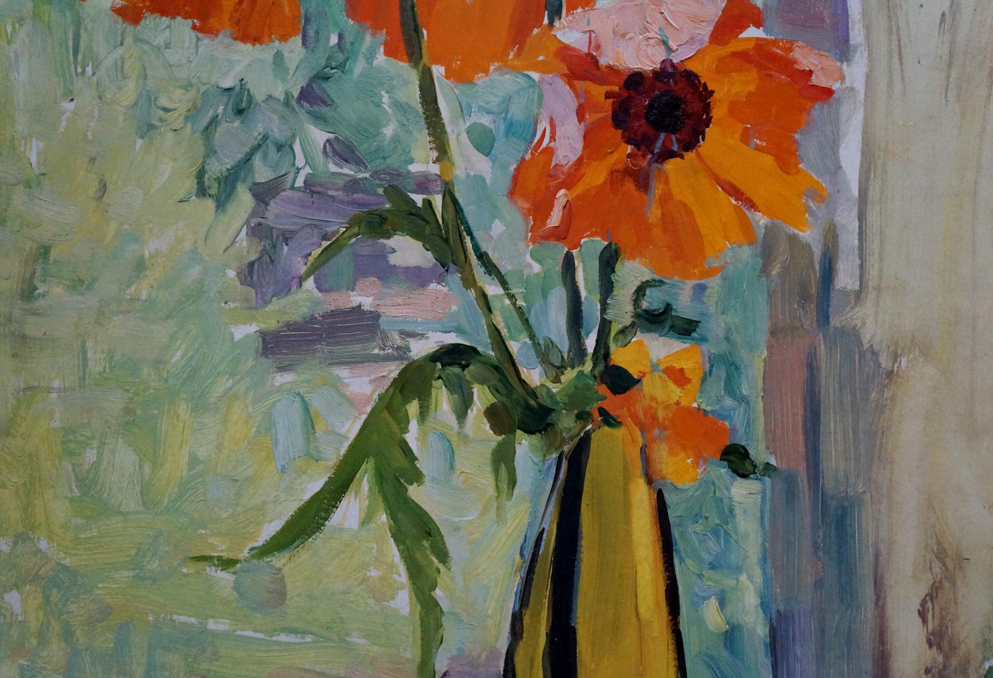 Vibrant orange poppies oil painting by Tolokonnikova Margarita Nikolaevna