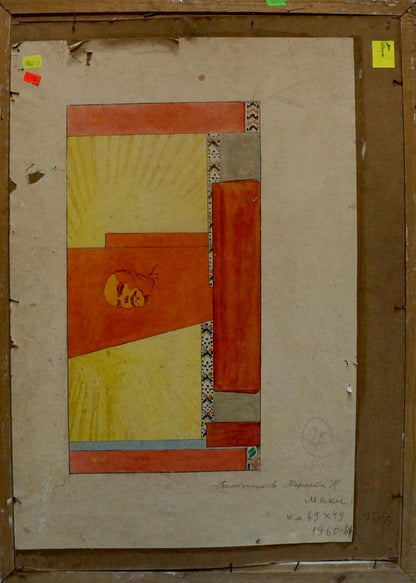 Framed abstract portrait in orange yellow tones by Tolokonnikova Oil painting Poppies