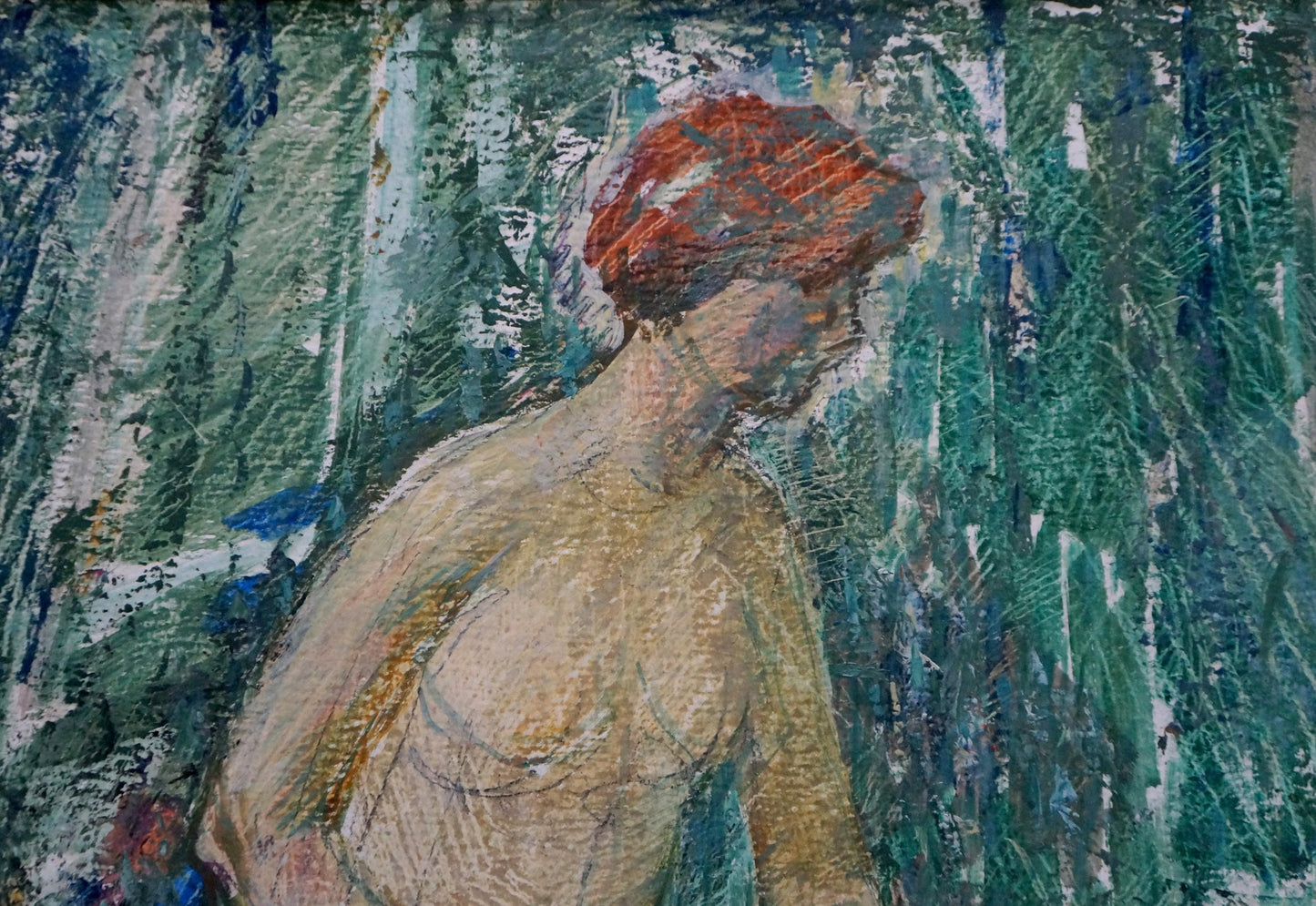 Textured pastel oil painting of figure red-haired girl by Golovanov Vladimir Fedorovic