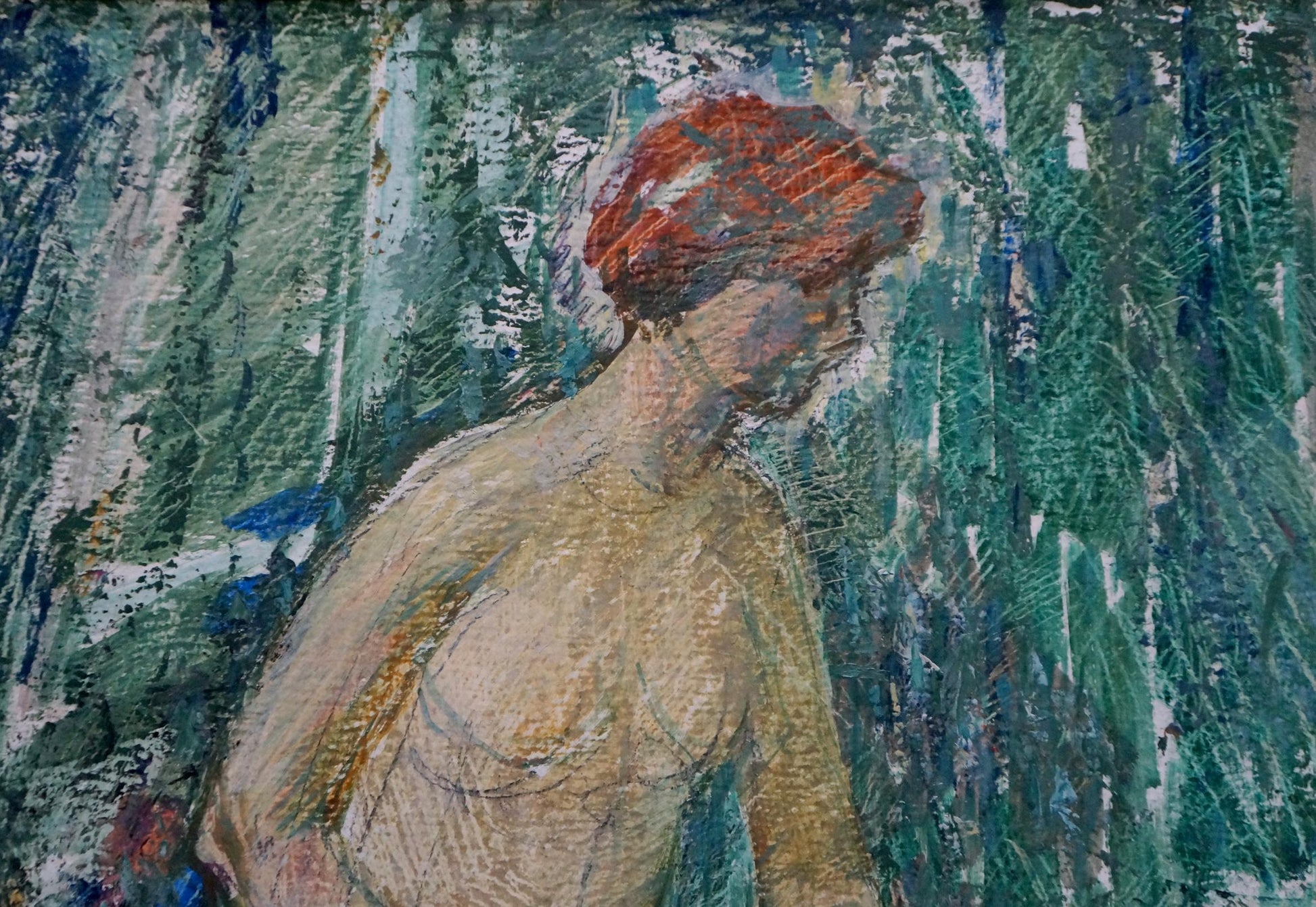 Textured pastel oil painting of figure red-haired girl by Golovanov Vladimir Fedorovic