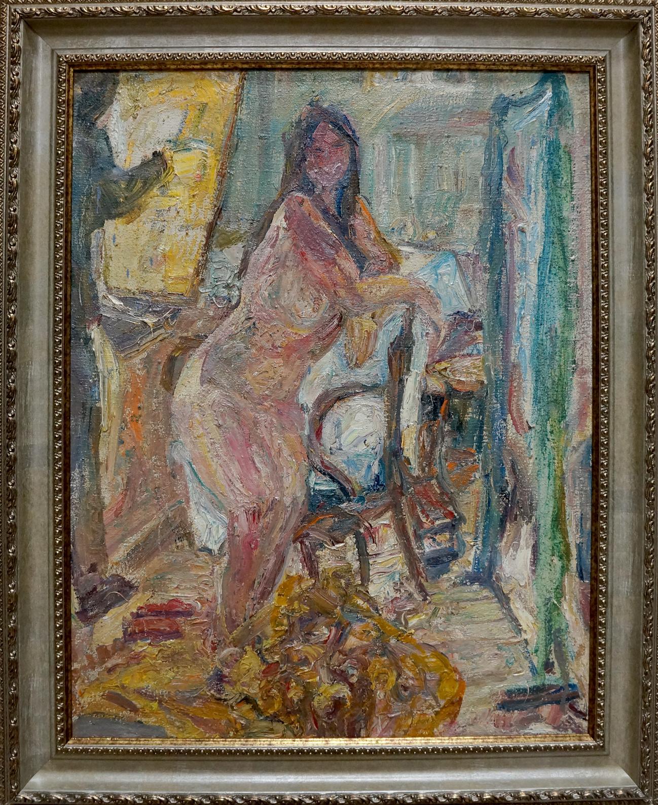 Framed impressionist oil painting of figure Lebedeva Valentina Nikolaevna
