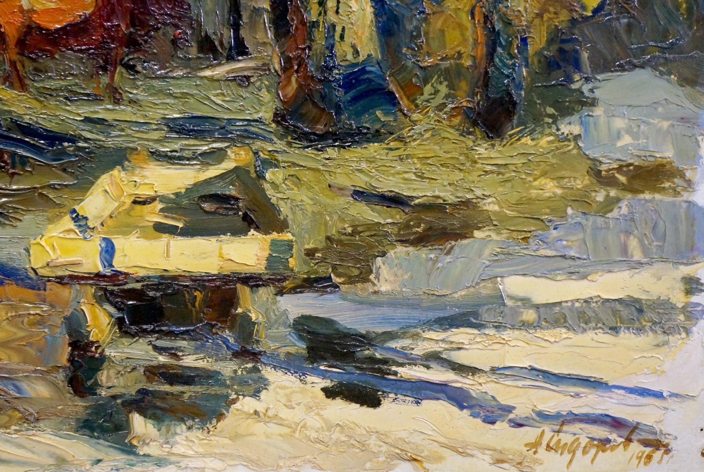 Textured impressionistic oil painting of rural courtyard by Sidorov Alexey Evdokimovich