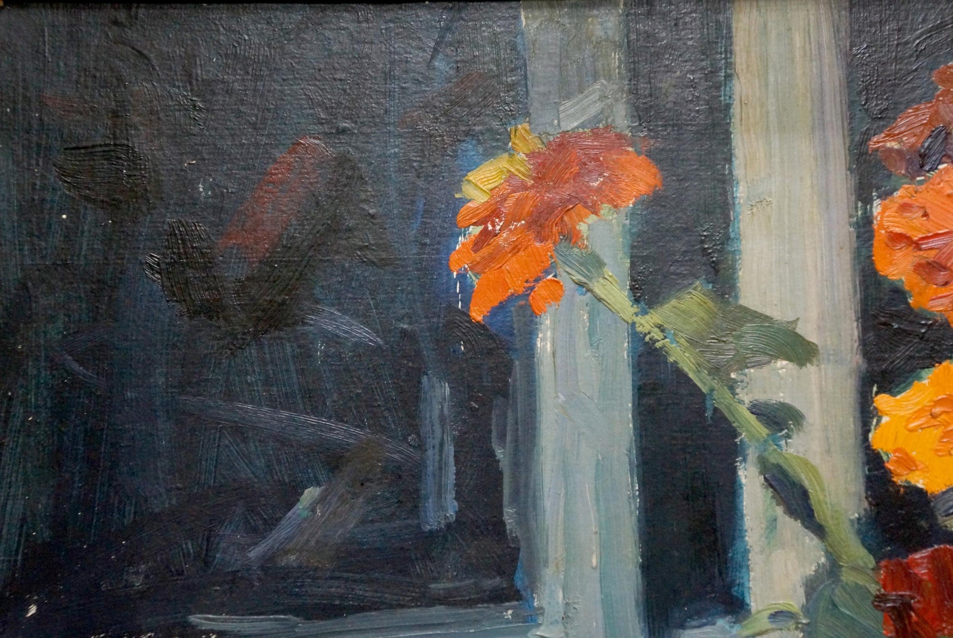 Oil painting by Bortnikov Nikolay Fedorovich: vibrant orange flower with yellow center