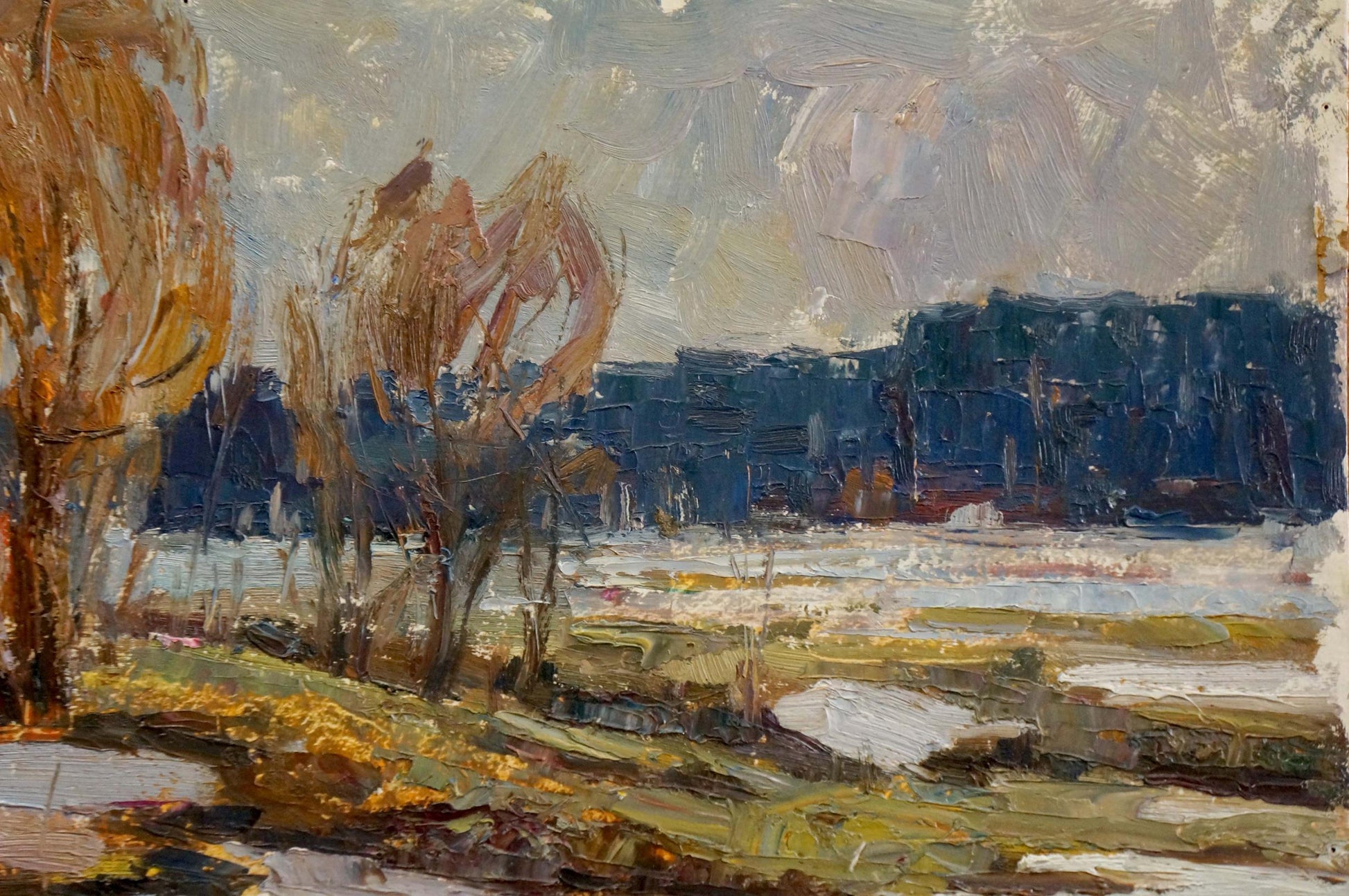 Impressionistic oil painting Snow melts by Sidorov Alexey Evdokimovich