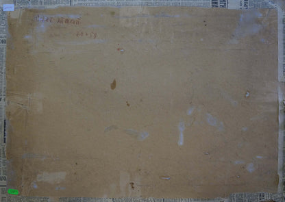 Back of weathered beige cardboard from Oil painting Snow melts by Sidorov Alexey Evdokimovich