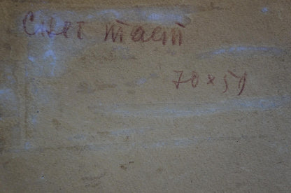 Handwritten inscription on back of Oil painting Snow melts by Sidorov Alexey Evdokimovich