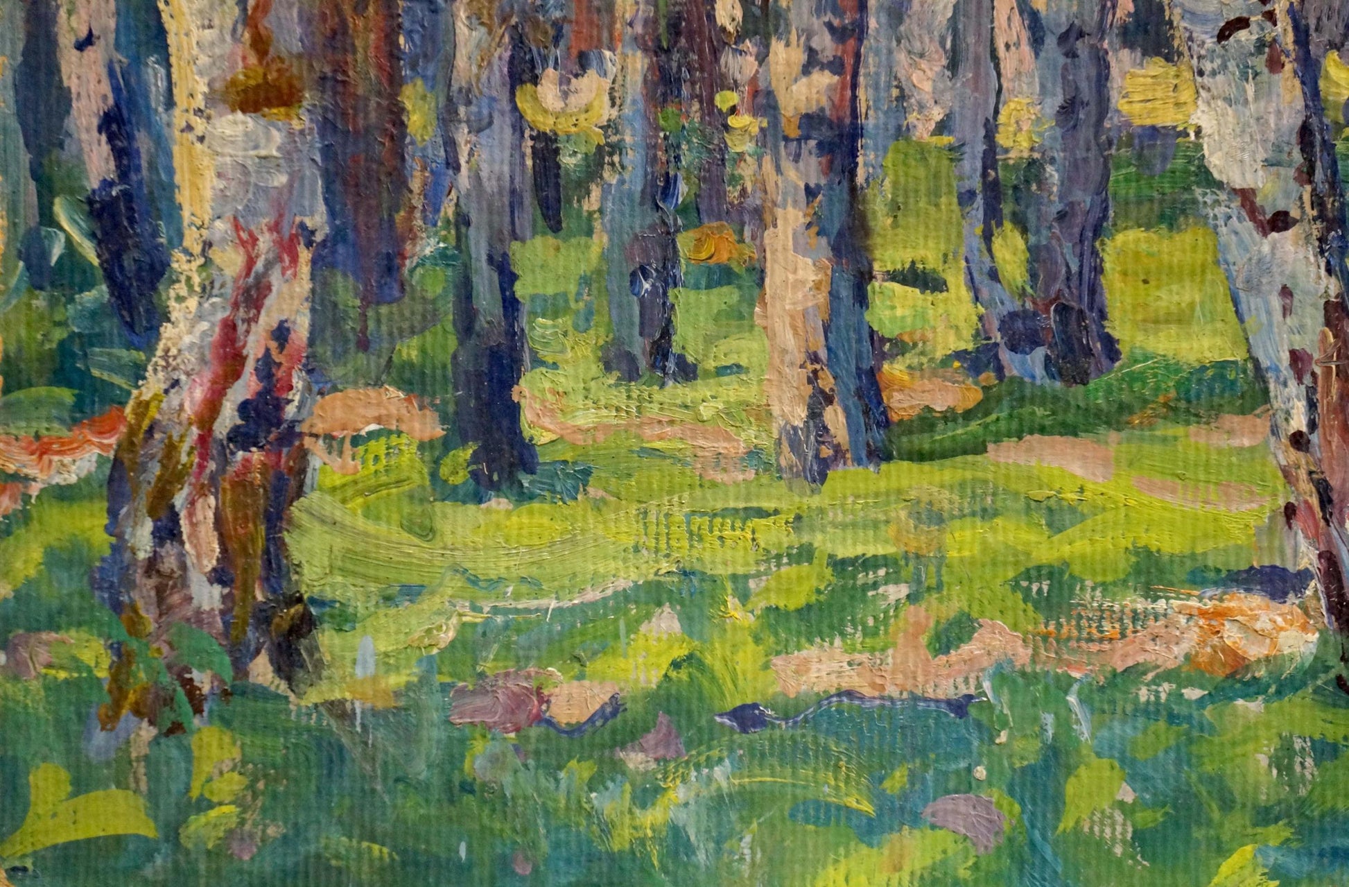 Vibrant impressionist oil painting of blue birch forest by Fomin Anatoly Nikiforovich