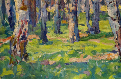 Vibrant impressionist oil painting of blue birch forest by Fomin Anatoly Nikiforovich
