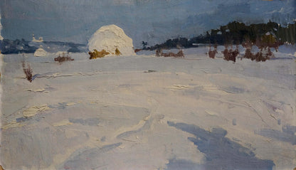 Oil painting by Petrov Georgy Petrovich: white snow dome in vast snowy landscape