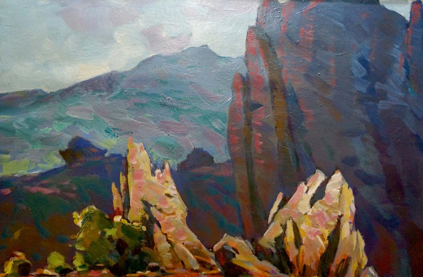 Oil painting of rugged colorful rock formations by Bakaev Sergey Ivanovich