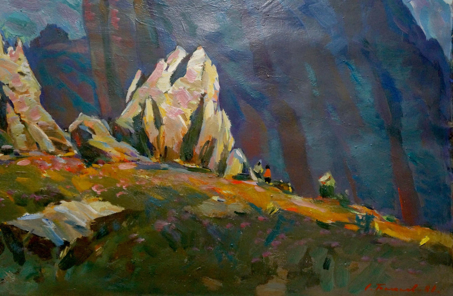 Vibrant impressionist oil painting of jagged rocks by Bakaev Sergey Ivanovich