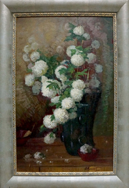 Oil painting Bouquet by Kolosov Valentin Osipovich, white flowers in dark vase