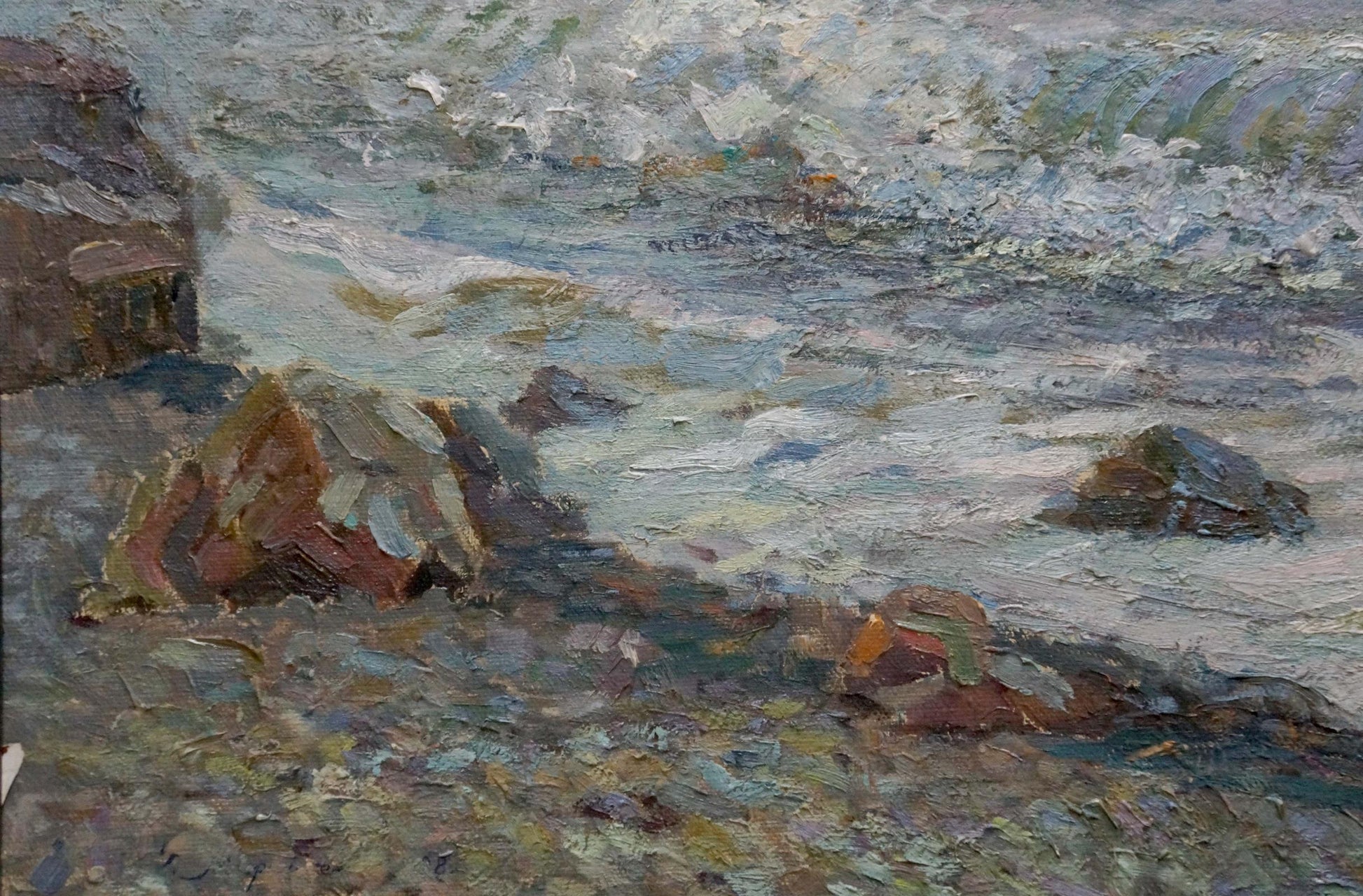 Oil painting Raging sea by Suponin Petr Mikhailovich: turbulent coastal waves on rocks