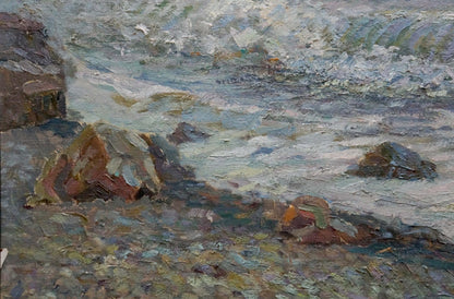 Oil painting Raging sea by Suponin Petr Mikhailovich: turbulent coastal waves on rocks