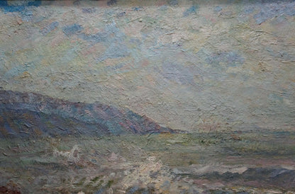 Oil painting Raging Sea by Suponin Petr Mikhailovich, misty coastal landscape