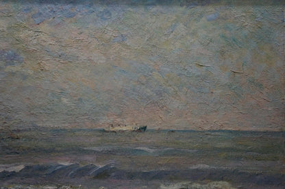 Oil painting Raging sea by Suponin Petr Mikhailovich: impressionistic seascape with boat