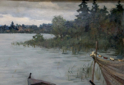 Serene oil painting of tranquil shore lake by Alexander Zhivotkov