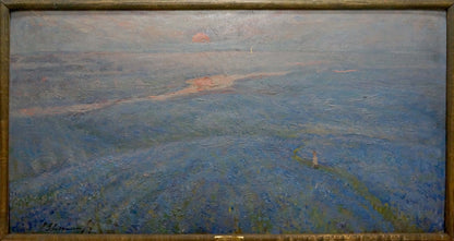 Framed impressionist oil painting Flax blossomed by Zvyagintsev Rostislav Mikhailovich