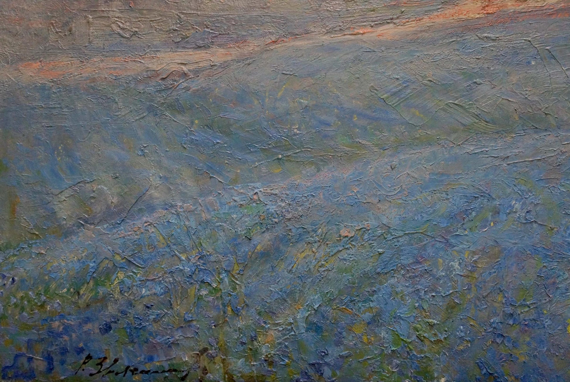 Textured oil painting of flax blossoms by Zvyagintsev Rostislav Mikhailovich