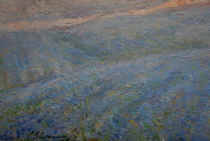 Textured oil painting of flax blossoms by Zvyagintsev Rostislav Mikhailovich