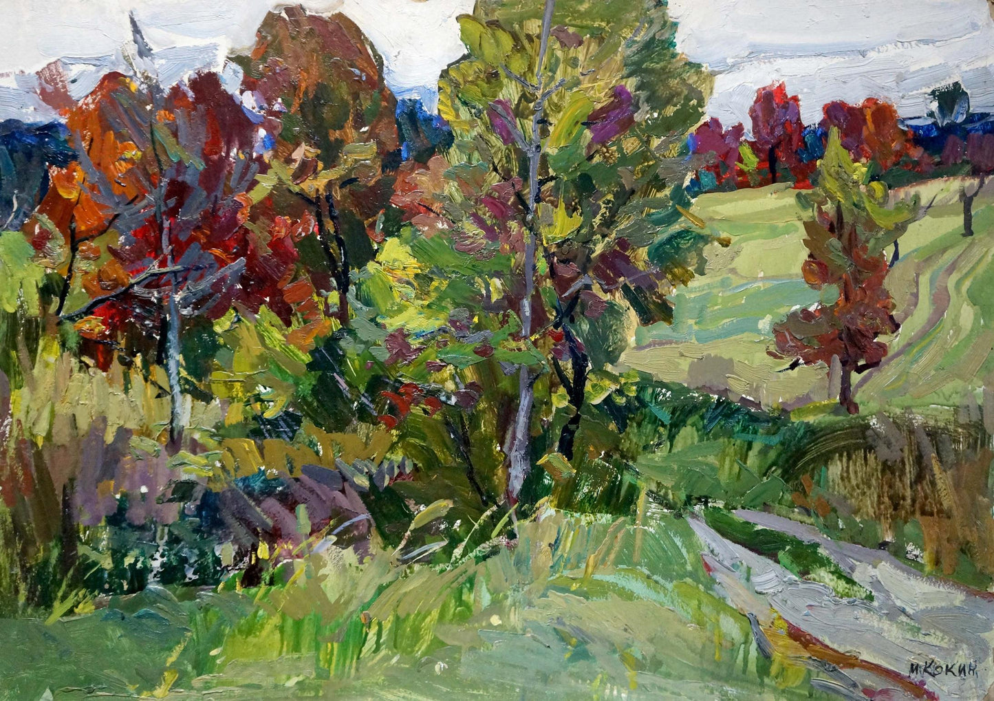 Vibrant autumn oil painting by Kokin Mikhail Alexandrovich