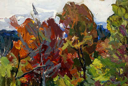 Vibrant impressionist oil painting of autumn trees by Kokin Mikhail Alexandrovich
