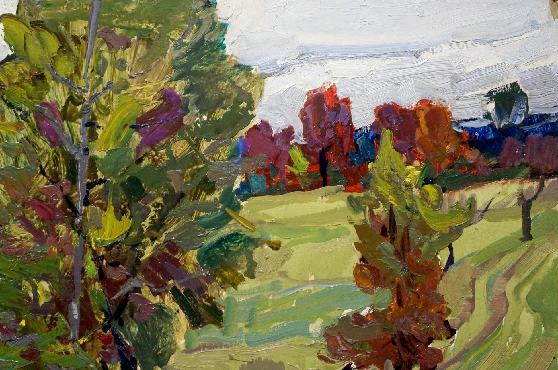 Vibrant impressionist summer landscape oil painting by Kokin Mikhail Alexandrovich