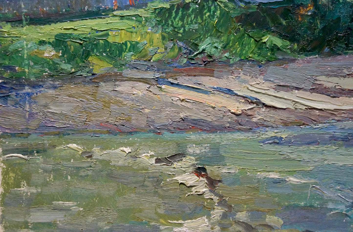 Oil painting of village by mountain by Sevastyanov Viktor Grigorievich