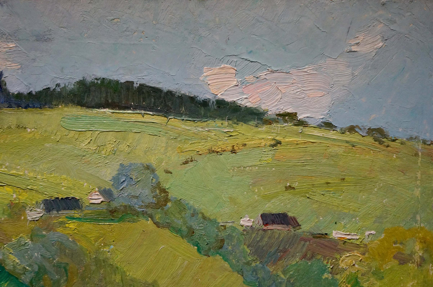 Impasto oil painting Village by the Mountain by Sevastyanov Viktor Grigorievich