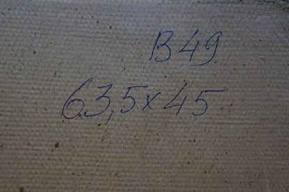 Back of Sevastyanov Viktor Grigorievich oil painting Haystacks on beige canvas