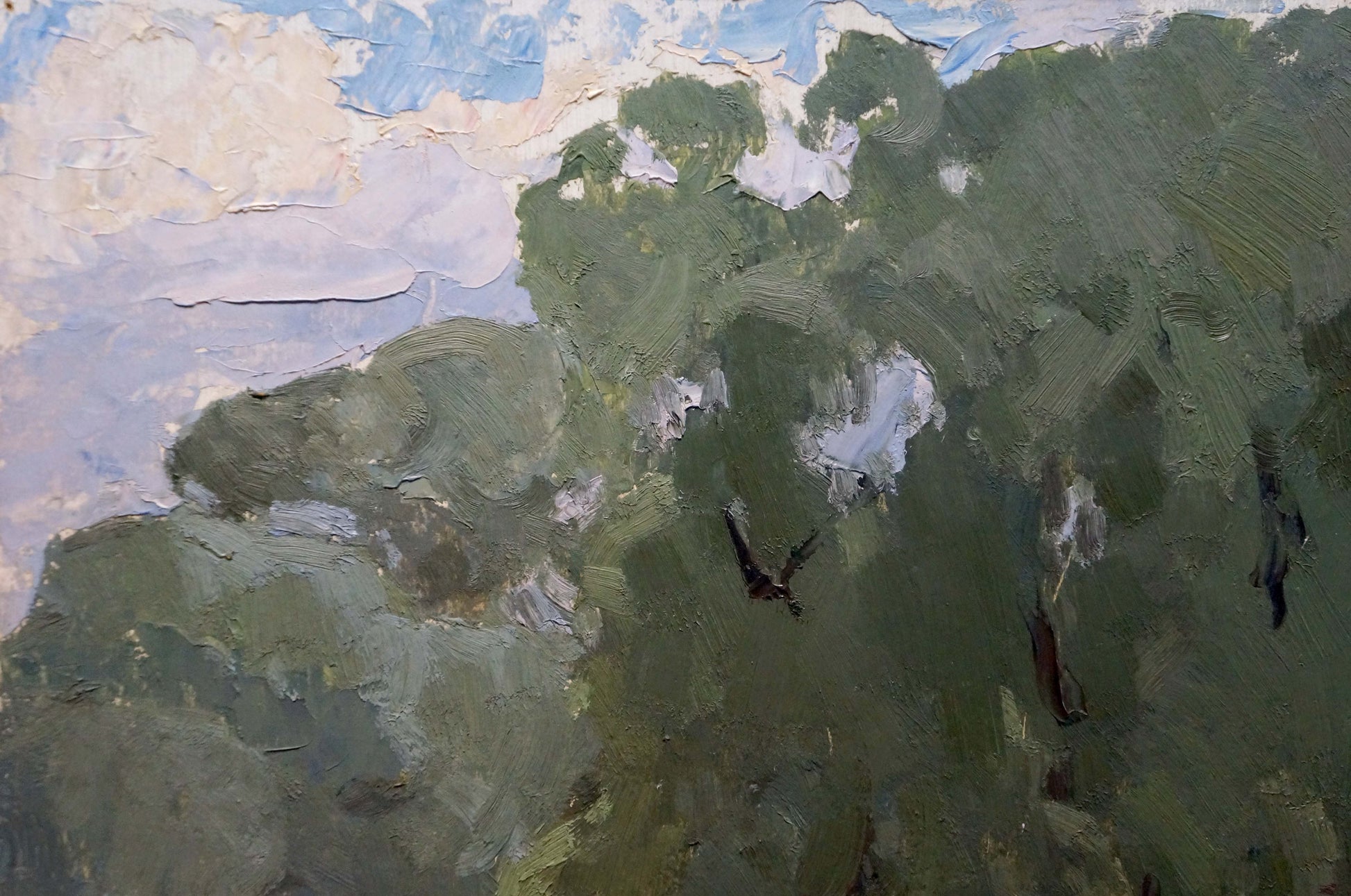 Textured impressionist oil painting of old oak forest by Sevastyanov Viktor Grigorievich